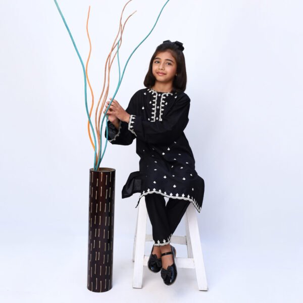 Charcoal 2 Piece Embroidered Dress - Image 3