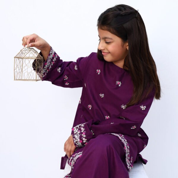 Plum Purple 2 Piece Embroidered Dress - Image 2