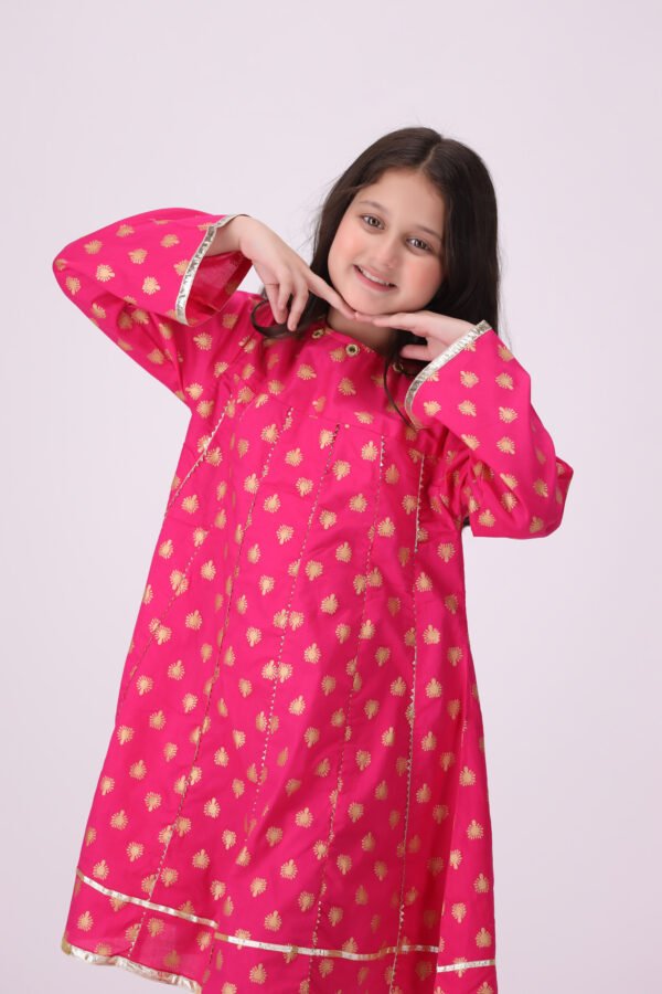 Adorable Rang-e-Bahar – Pink & Gold Frock for Kids | Festive Style - Image 5