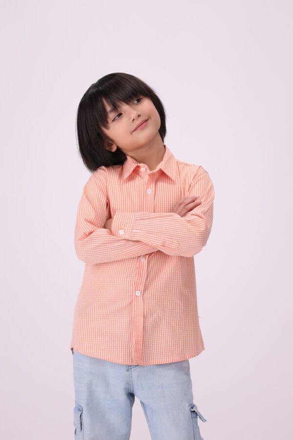Trendy Peach Grid Checkered Casual Shirt for Kids - Image 2