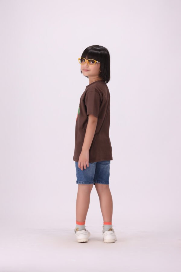Playful & Premium Orange Joy Chocolate Brown Snoopy T-Shirt for Kids - Image 6
