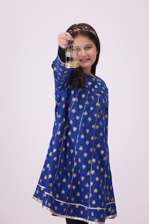 Rang-e-Falak – Royal Blue & Gold Frock for Kids | Premium Festive Elegance - Image 6