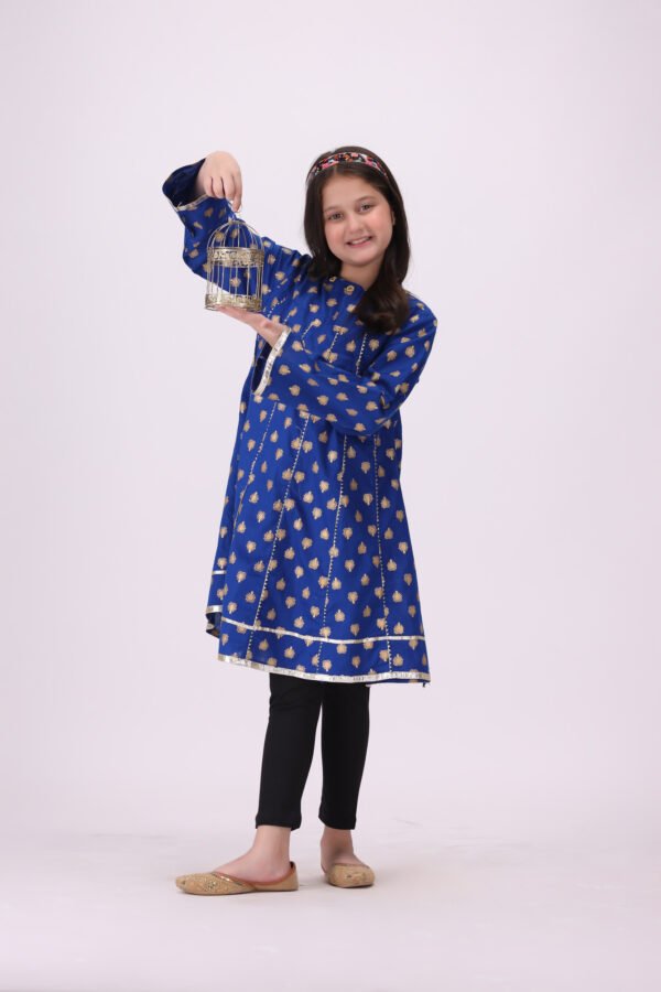 Rang-e-Falak – Royal Blue & Gold Frock for Kids | Premium Festive Elegance - Image 2