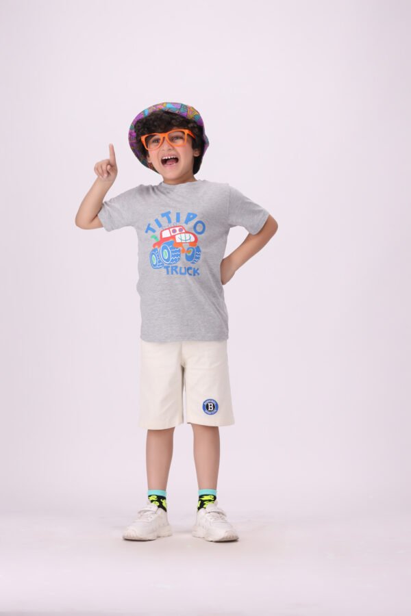 Premium Comfort & Adventure Turbo Truck Light Grey Monster Truck T-Shirt for Kids - Image 3