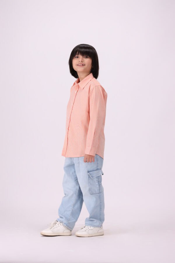 Trendy Peach Grid Checkered Casual Shirt for Kids - Image 3
