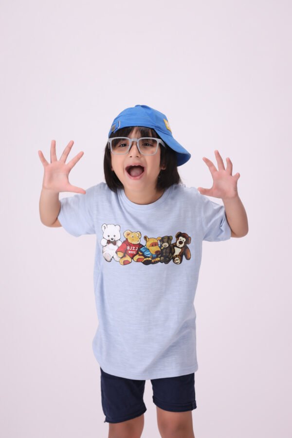 Premium Comfort & Playful Style Teddy Squad Light Blue Teddy Bear T-Shirt for Kids - Image 2