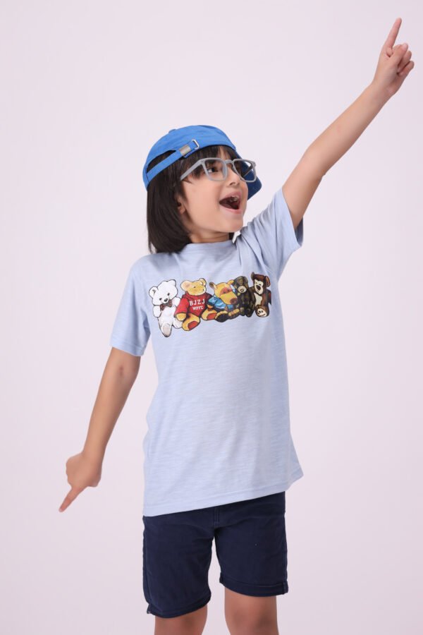 Premium Comfort & Playful Style Teddy Squad Light Blue Teddy Bear T-Shirt for Kids - Image 3