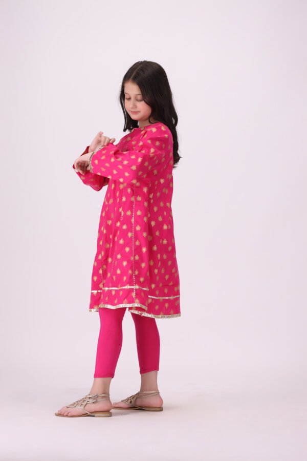 Adorable Rang-e-Bahar – Pink & Gold Frock for Kids | Festive Style - Image 7