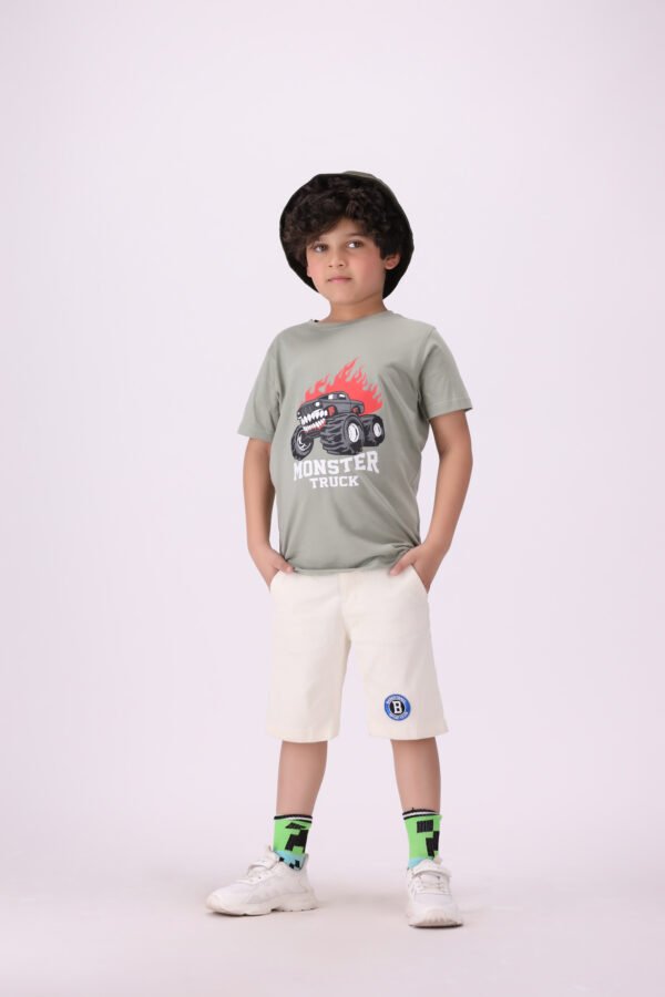 Monster Truck Graphic T-Shirt for Kids - Sage Green | Sporty & Adventurous Style - Image 5