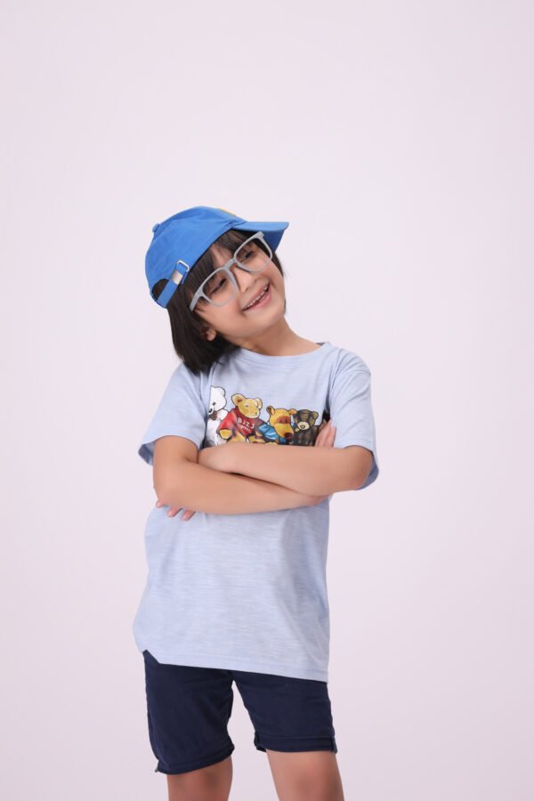 Premium Comfort & Playful Style Teddy Squad Light Blue Teddy Bear T-Shirt for Kids - Image 4
