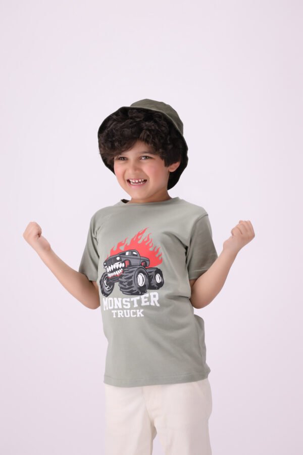 Monster Truck Graphic T-Shirt for Kids - Sage Green | Sporty & Adventurous Style - Image 6
