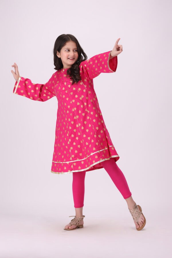 Adorable Rang-e-Bahar – Pink & Gold Frock for Kids | Festive Style - Image 3