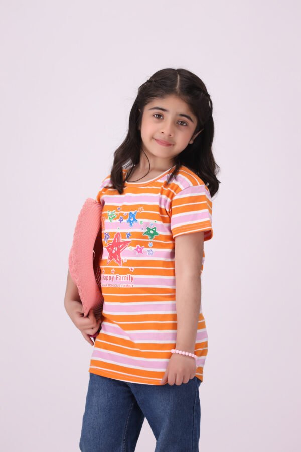 Stylish Girls Striped T-Shirt - Soft, Fun, and Vibrant - Image 3