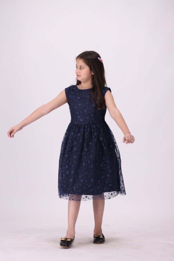 Cute & Elegant Gul-e-Neelam Frock  – Navy Blue for Little Princesses | Premium Festive Wear - Image 2