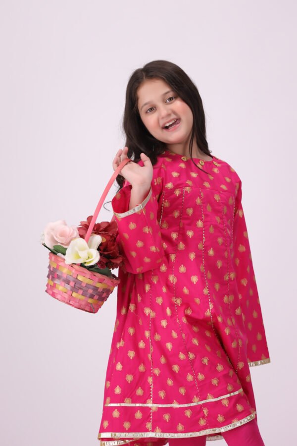 Adorable Rang-e-Bahar – Pink & Gold Frock for Kids | Festive Style - Image 2
