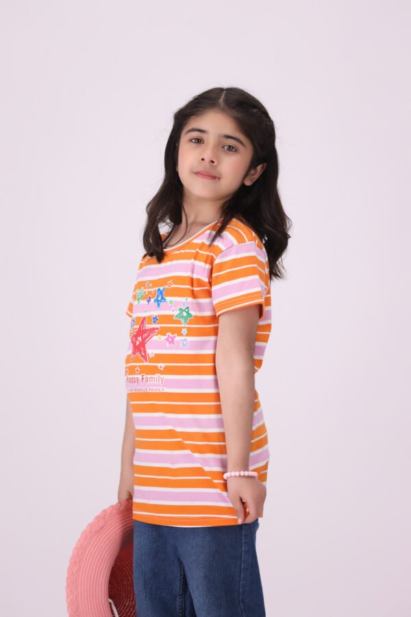 Stylish Girls Striped T-Shirt - Soft, Fun, and Vibrant - Image 2