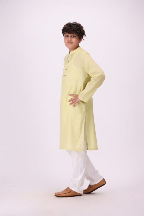 Boy's Lemon Kurta & White Pajama - Image 9