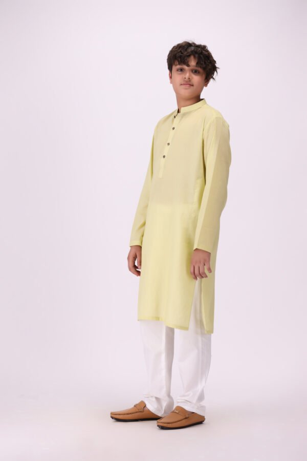 Boy's Lemon Kurta & White Pajama - Image 8