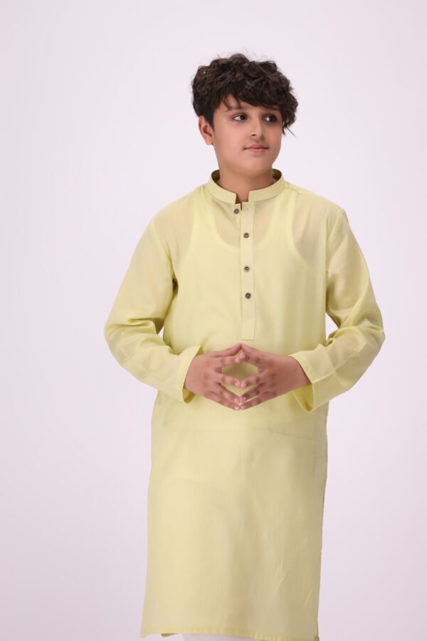 Boy's Lemon Kurta & White Pajama - Image 6