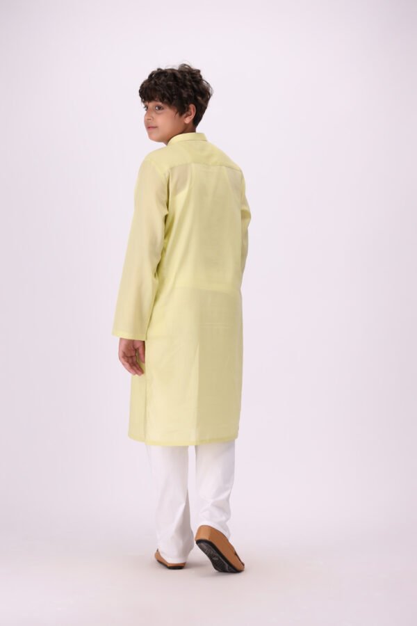 Boy's Lemon Kurta & White Pajama - Image 7