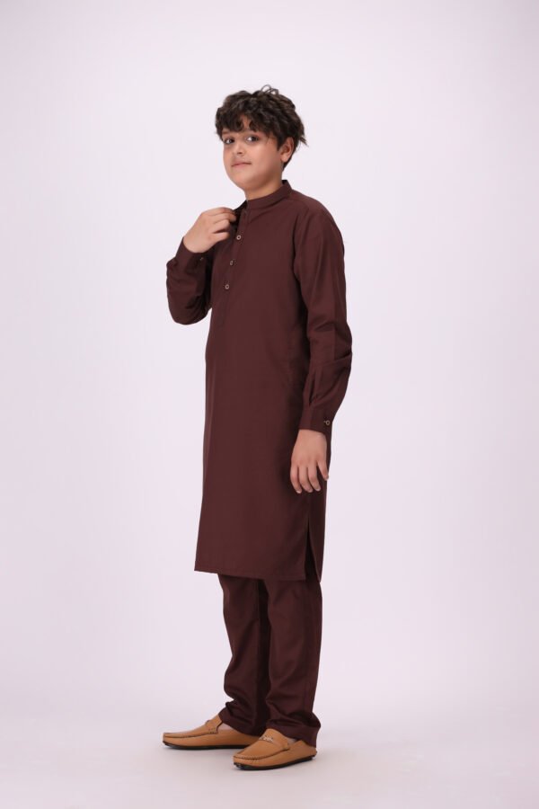 Boy's Chocolate Brown Kurta Pajama - Image 3