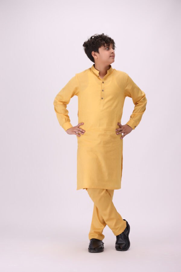 Boy's Mustard Kurta Pajama - Image 3