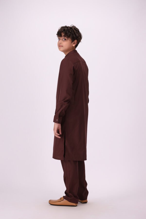 Boy's Chocolate Brown Kurta Pajama - Image 4