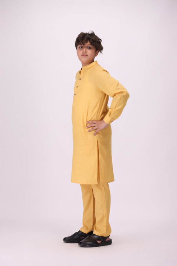 Boy's Mustard Kurta Pajama - Image 4