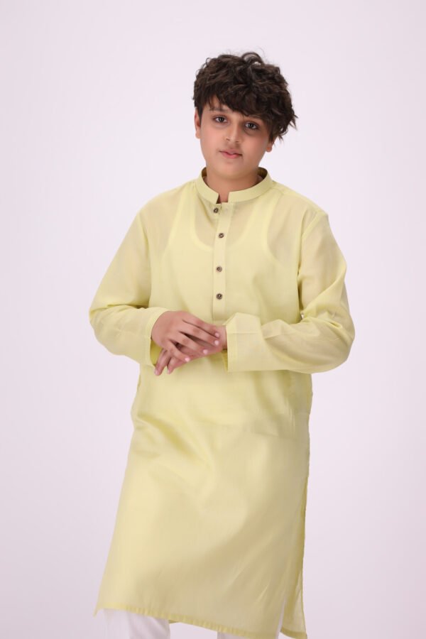 Boy's Lemon Kurta & White Pajama - Image 5