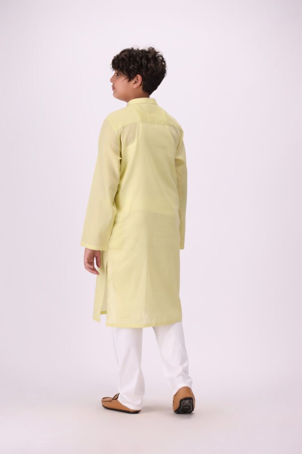 Boy's Lemon Kurta & White Pajama - Image 3