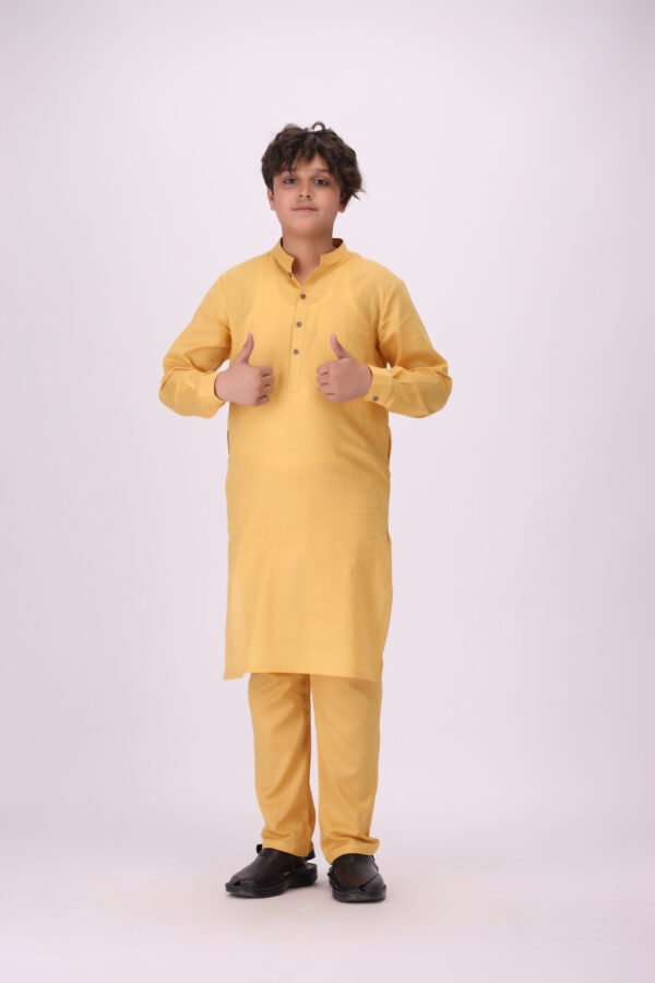 Boy's Mustard Kurta Pajama - Image 6